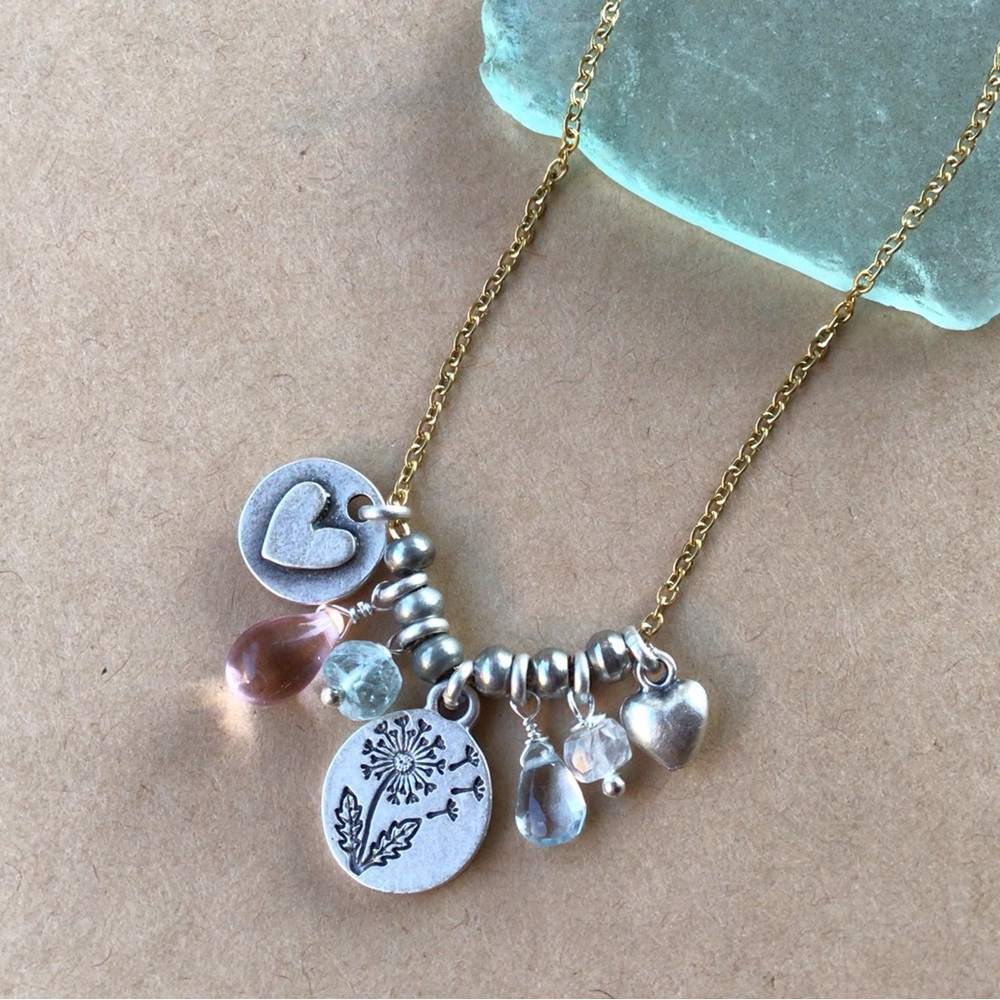 Sundance Charm dandelion heart gemstone Necklace - Picture 13 of 15